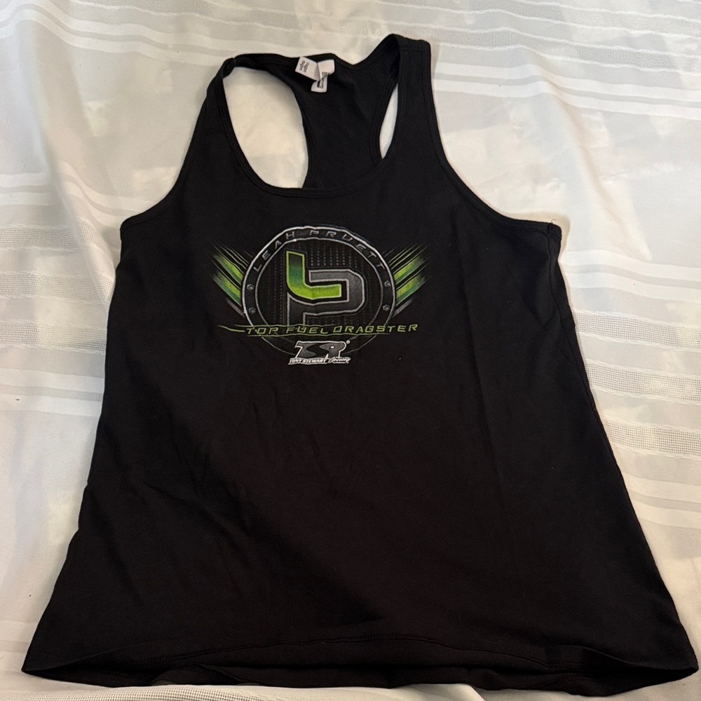 Next Level Apparel Black Tank Top with Green and White Design